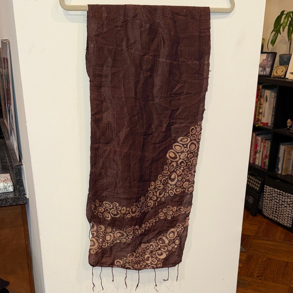 Chocolate brown and tan silk blend circular geometric Patterned Scarf/wrap